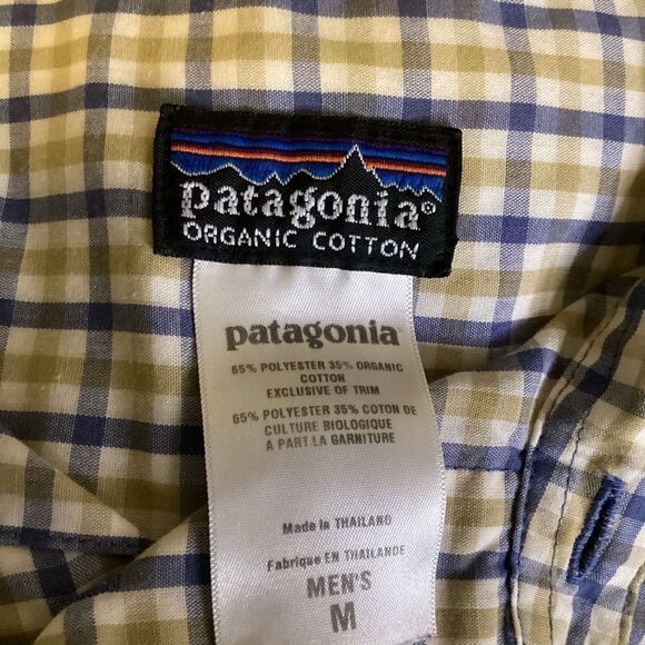 Mens Patagonia Button Up Short Sleeved Top white/tan/blue medium - Picture 4 of 4